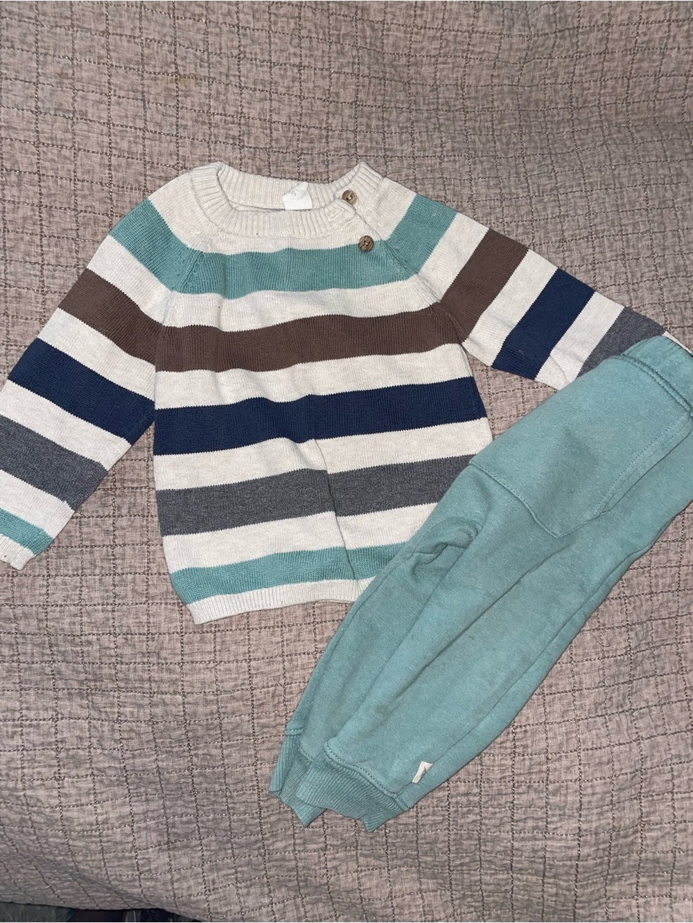 Striped Knit Sweater & Teal Jogger Set